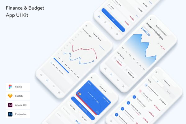 财务 & 预算 App UI Kit (FIG,PSD,SKETCH,XD)
