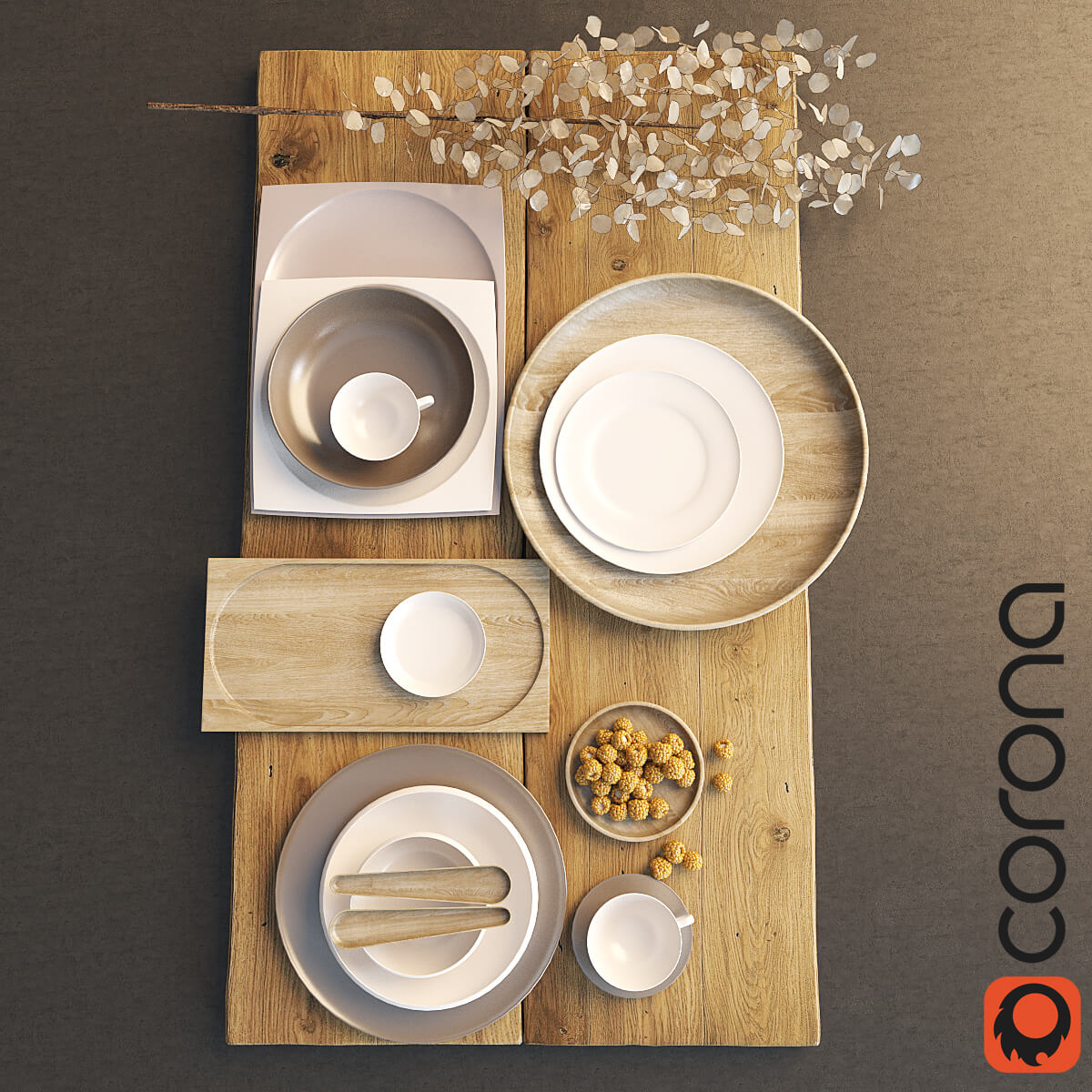 桌上的餐具和浆果装饰3D模型（FBX,MAX）