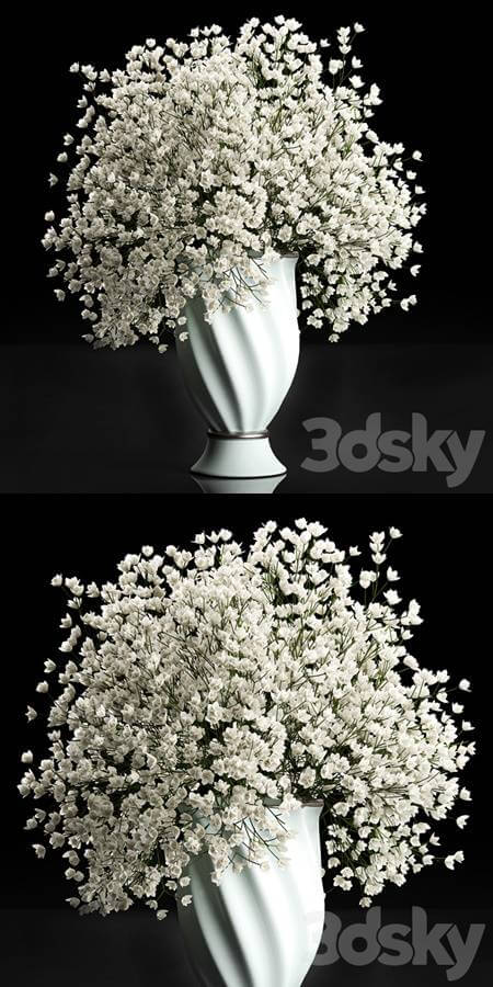 花瓶中的白色满天星花束3D模型（OBJ,FBX,MAX）