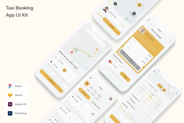 出租车预定 App UI Kit (FIG,PSD,SKETCH,XD)