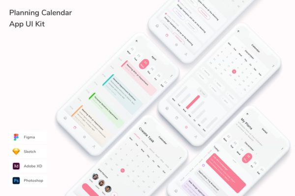 计划日历APP UI KIT（FIG,PSD,SKETCH,XD）