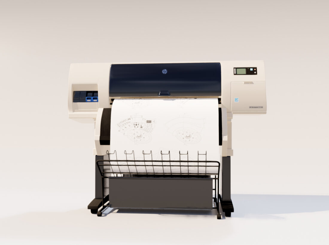 惠普 T7100 打印机 3D 模型下载 (OBJ,MAX)