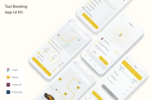 出租车预订APP UI KIT（FIG,PSD,SKETCH,XD）