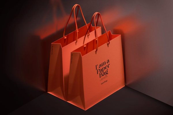 时尚高端购物袋手提袋纸袋VI设计样机展示模型mockups
