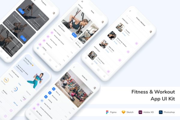 健身 & 锻炼 App UI Kit (FIG,PSD,SKETCH,XD)