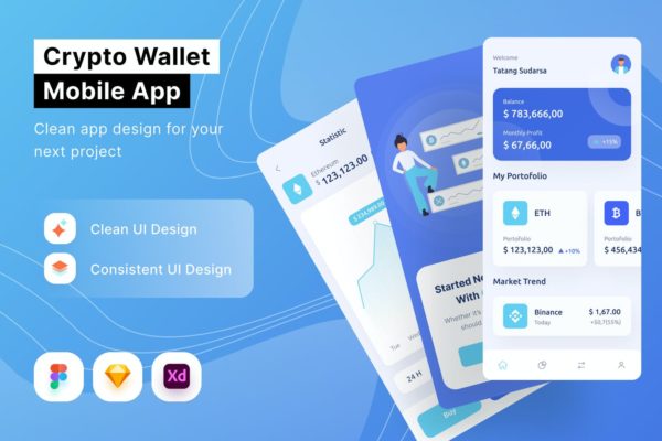 数字钱包移动应用程序模板(FIG,SKETCH,XD)