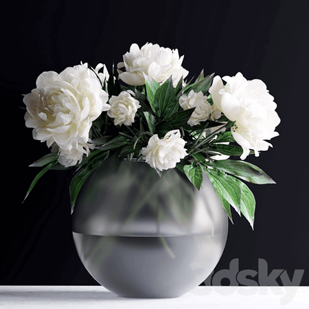 磨砂玻璃瓶中的白色花束3D模型（OBJ,MAX）