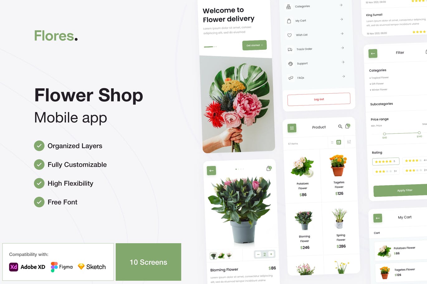 花卉电商应用APP UI (FIG,SKETCH,XD)