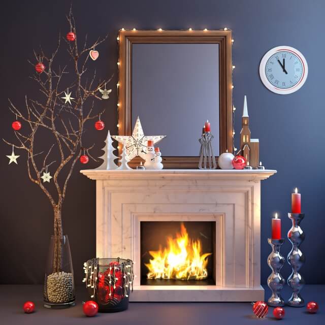 燃烧的壁炉和圣诞装饰3D模型（OBJ,FBX,MAX）