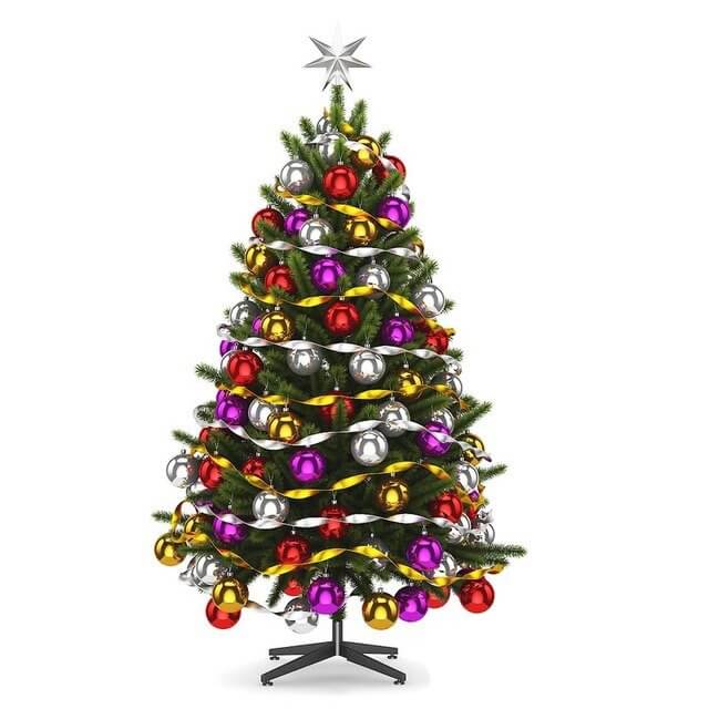 挂满多色圆球和丝带的圣诞树3D模型（OBJ,FBX,MAX）