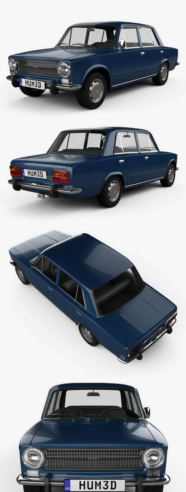 Fiat 124 1972 复古汽车3D模型下载 (MAX,3DS,FBX,OBJ,C4D,LWO)