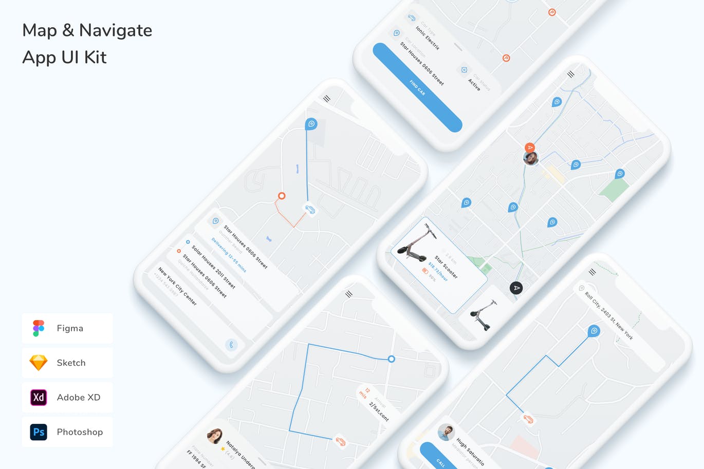 地图导航 App UI Kit (FIG,PSD,SKETCH,XD)