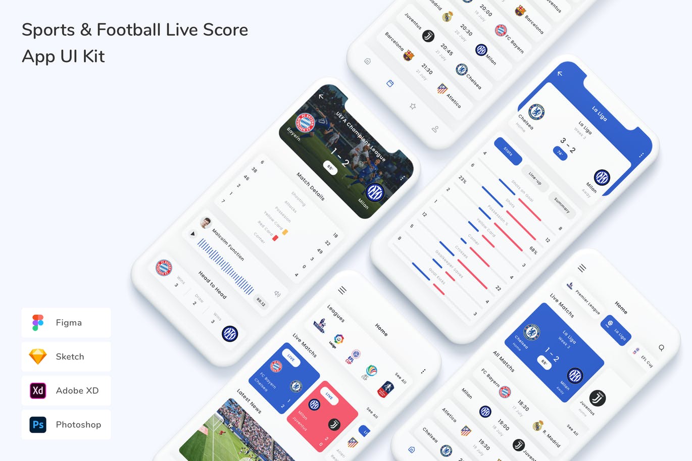 运动 & 足球在线分数App UI Kit (FIG,PSD,SKETCH,XD)