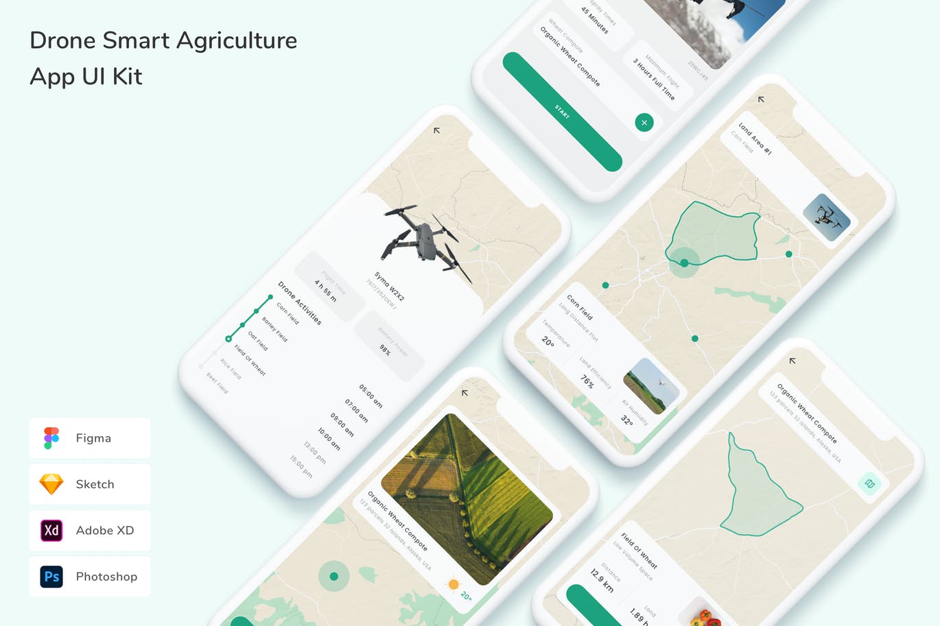 无人机智能农业 App UI Kit (FIG,PSD,SKETCH,XD)