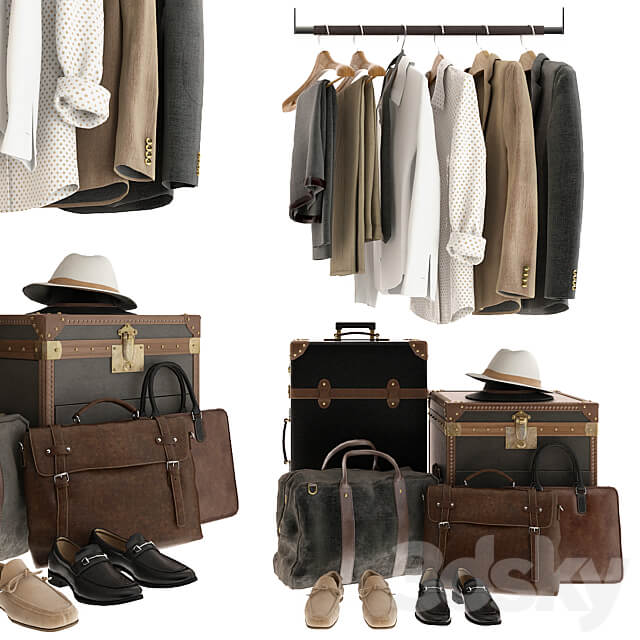 行李箱拉杆箱手提包鞋子和衣架上的衣服3D模型（OBJ,FBX,MAX）
