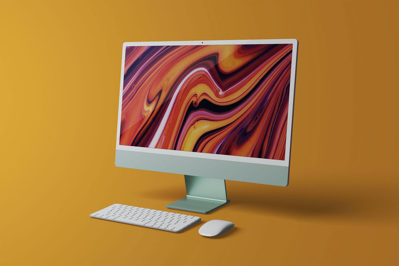 带键盘的全新iMac电脑样机 (PSD)
