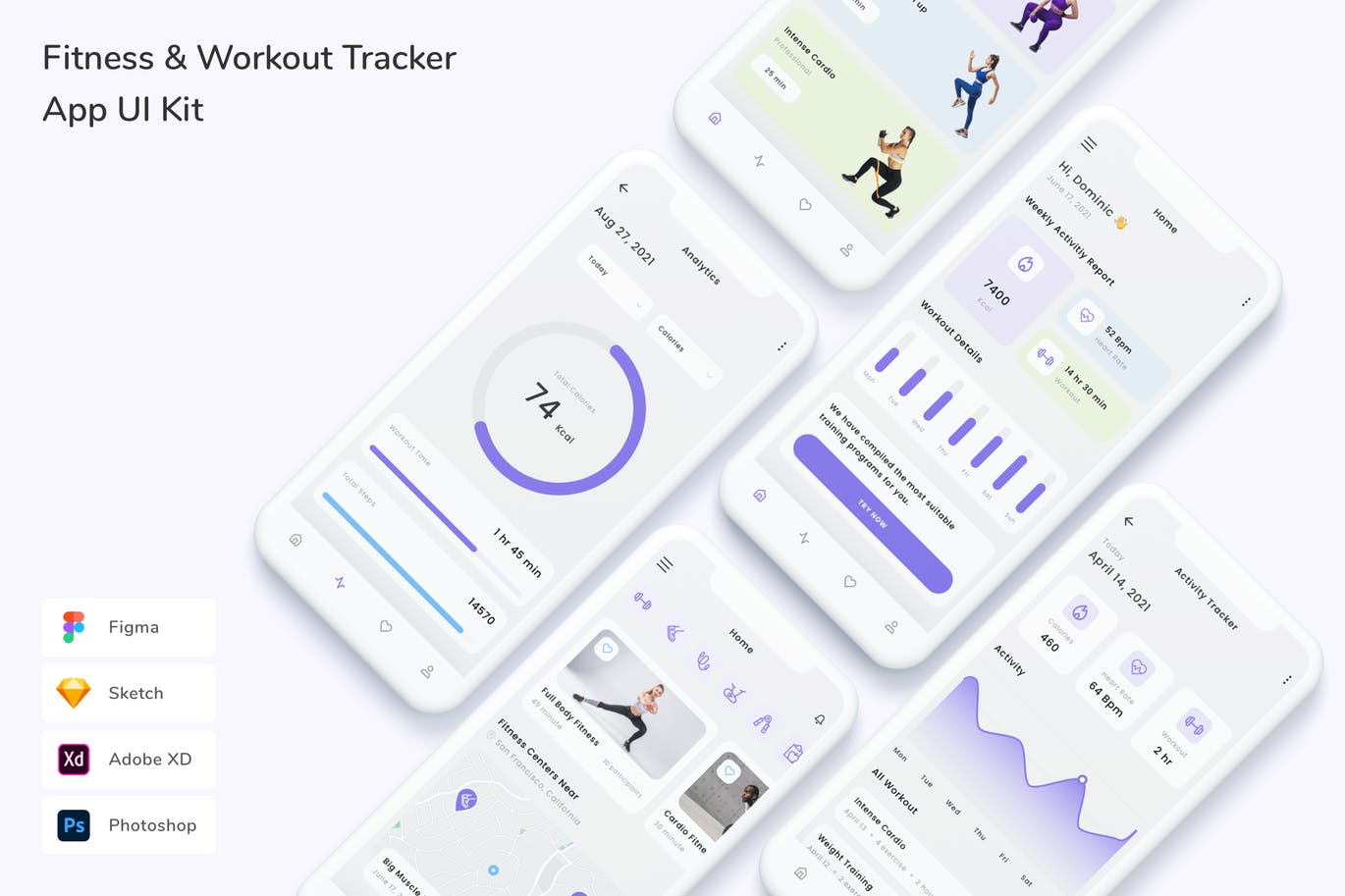健身&运动追踪App UI Kit (FIG,PSD,SKETCH,XD)