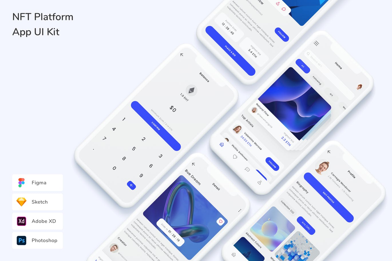 NFT 平台 App UI Kit (FIG,PSD,SKETCH,XD)