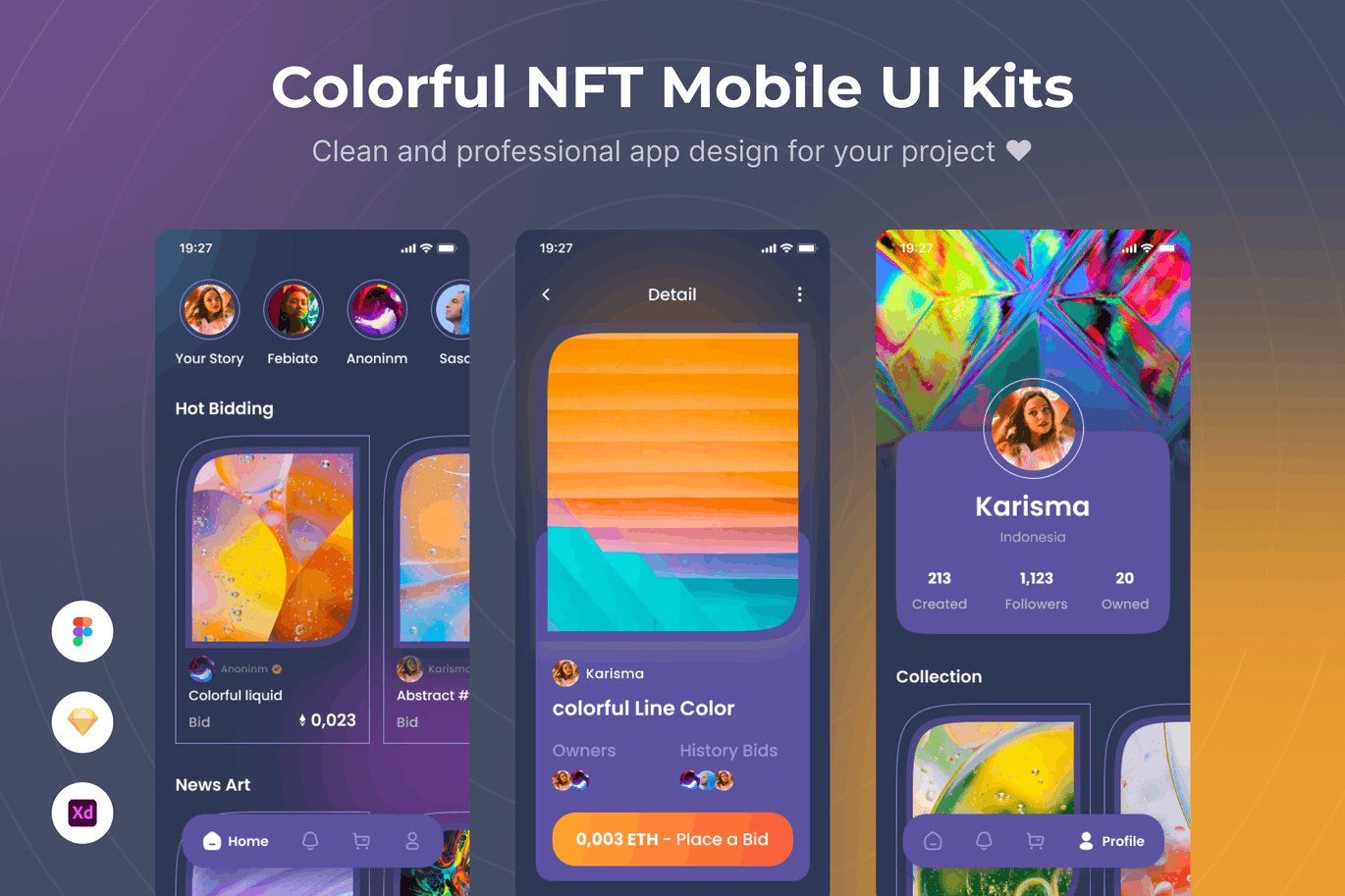 多彩的 NFT 市场 UI Kits (FIG,SKETCH,XD)