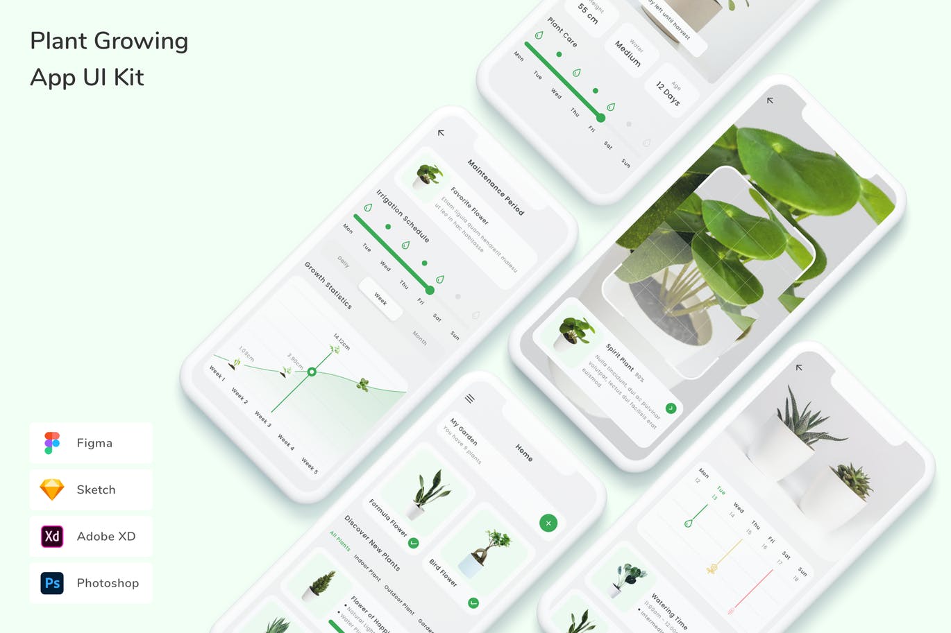 植物生长管理 App UI Kit (FIG,PSD,SKETCH,XD)