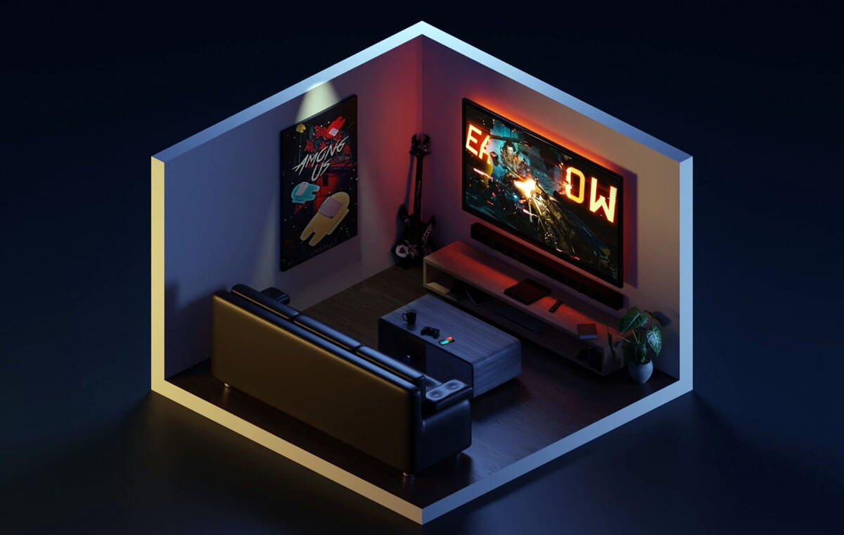 2.D透视角度卡通3D风格室内客厅场景3D模型下载（Blend,OBJ）
