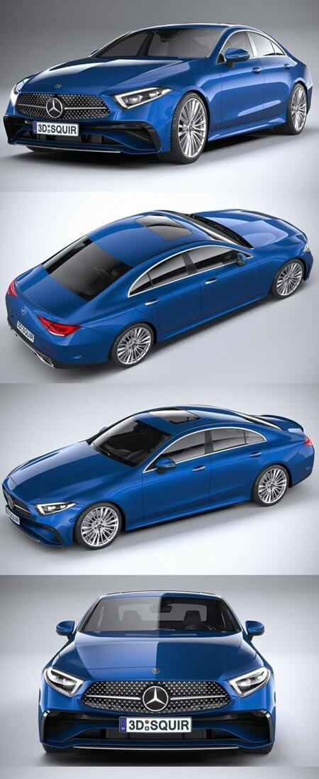 Mercedes-Benz CLS梅赛德斯奔驰CLS 2022款蓝色轿车3D模型（OBJ,FBX,MAX）