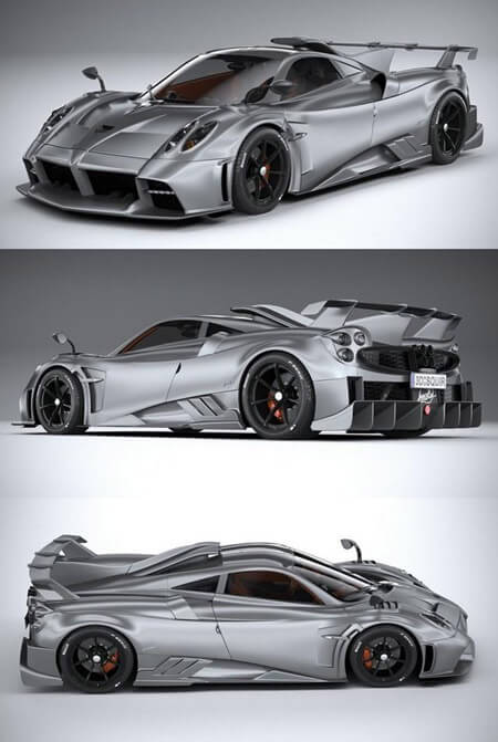 Pagani Imola帕加尼2021款银色豪华跑车3D模型（OBJ,FBX,MAX）