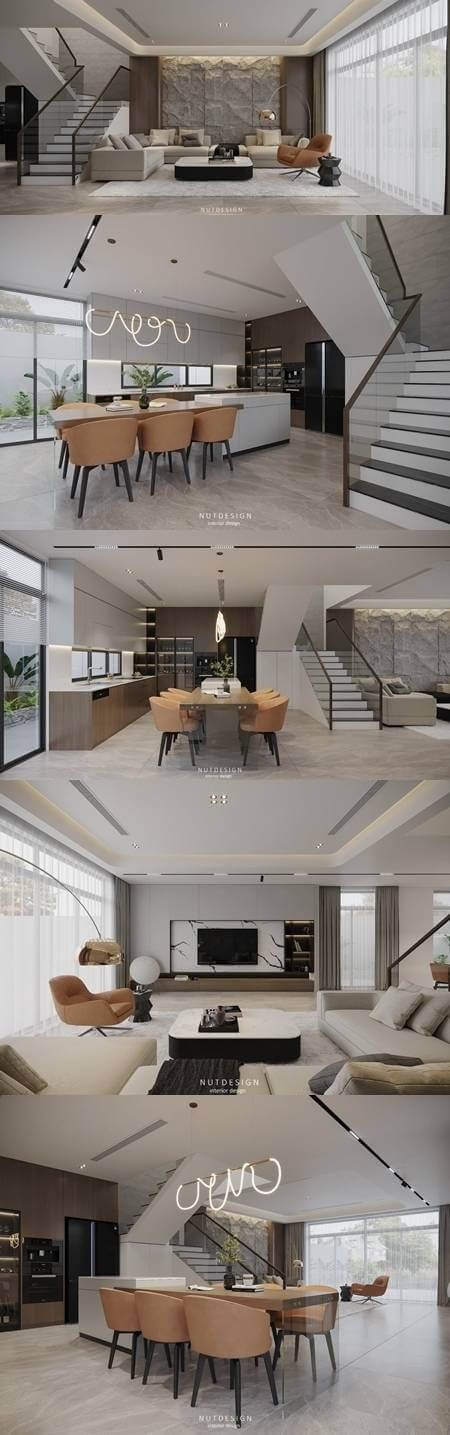 楼房客厅和餐厅家具和装饰设计组合3D模型（MAX）