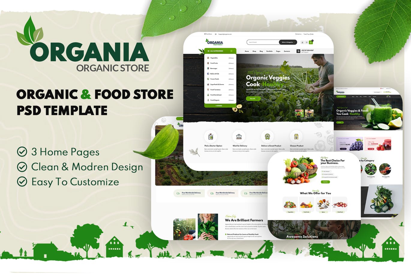 高品质的有机食品绿色食品电子商务网站设计模板-PSD