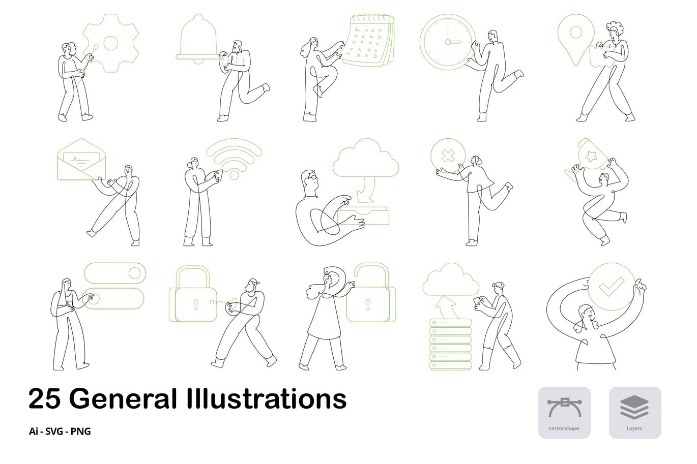 25个时尚高端清新简约手绘矢量插画插图图标icon大集合-AI, PNG, SVG