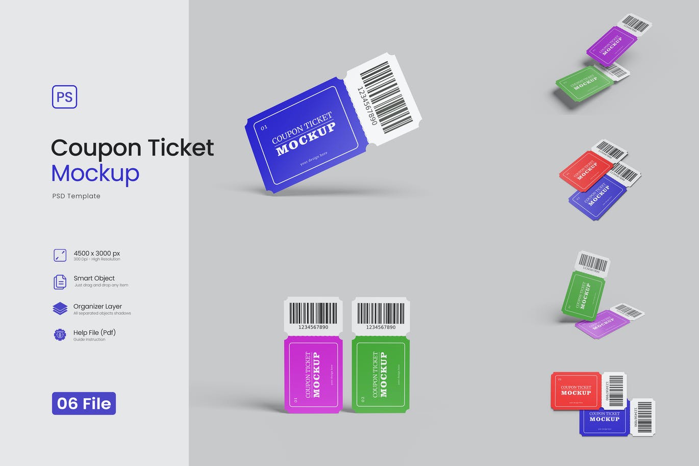 高品质的优惠券入场券门票车票VI设计样机展示模型mockups