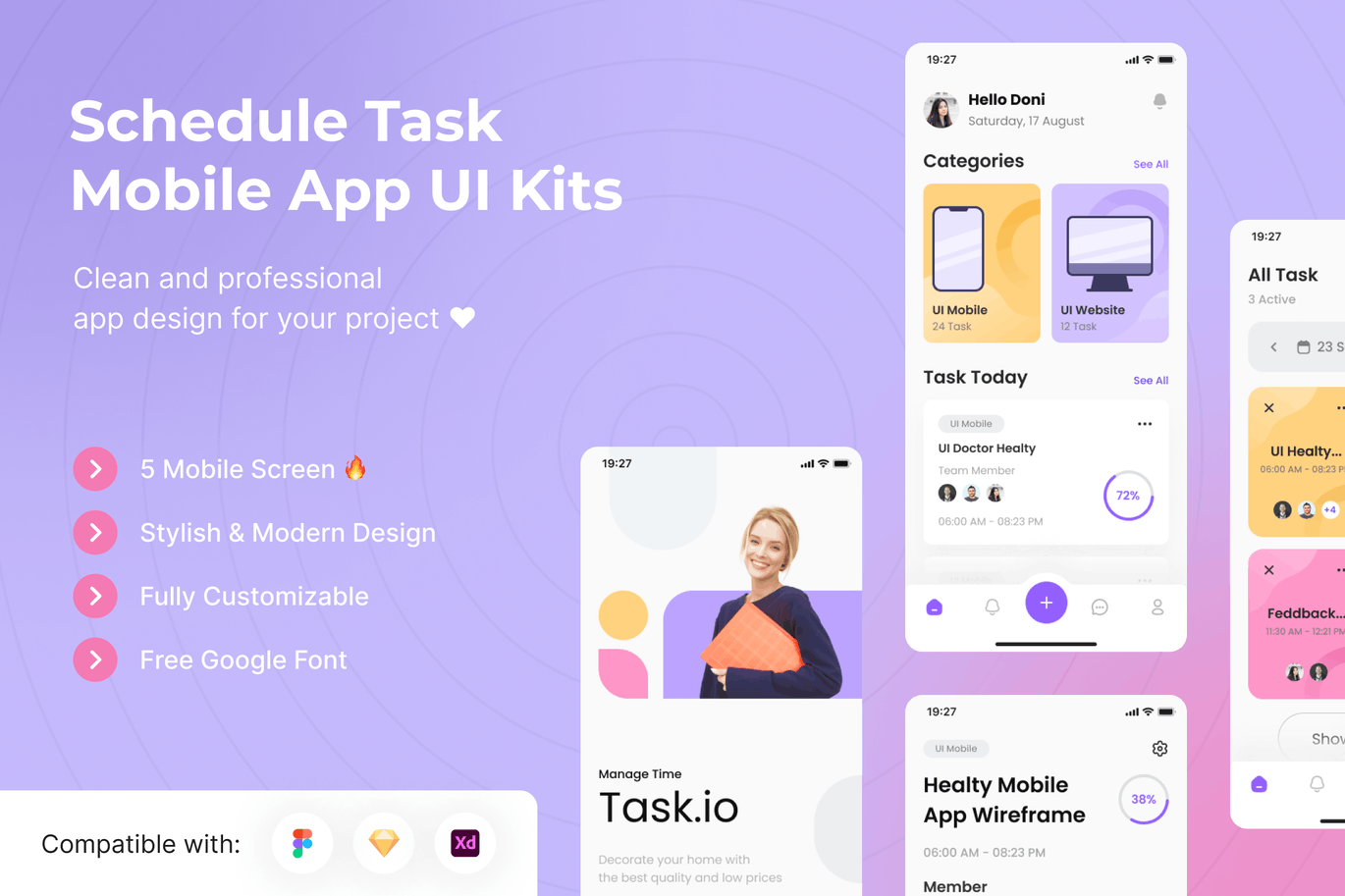 计划任务 App UI Kits (FIG,SKETCH,XD)