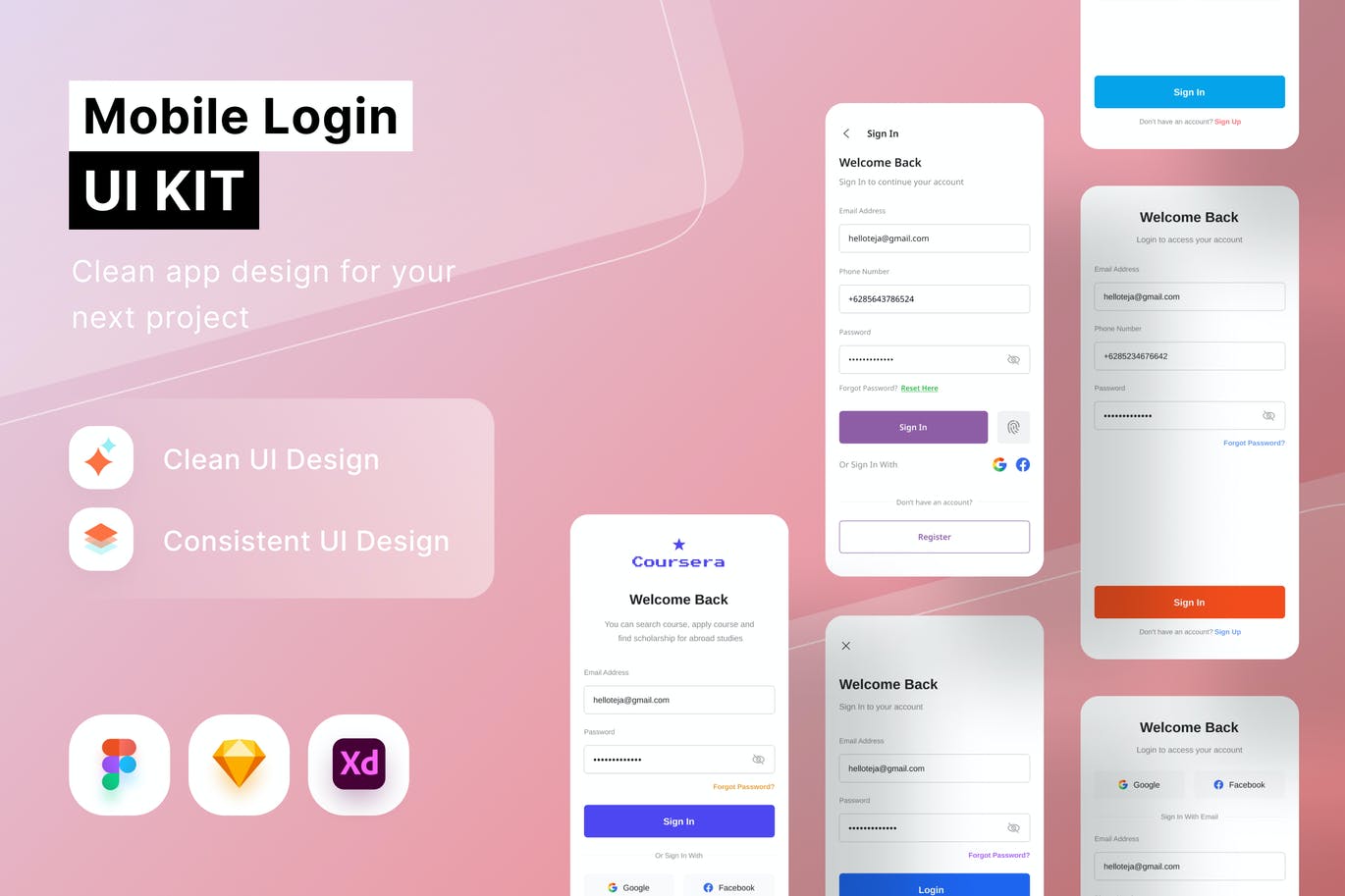 APP登录页设计 UI Kit (FIG,SKETCH,XD)