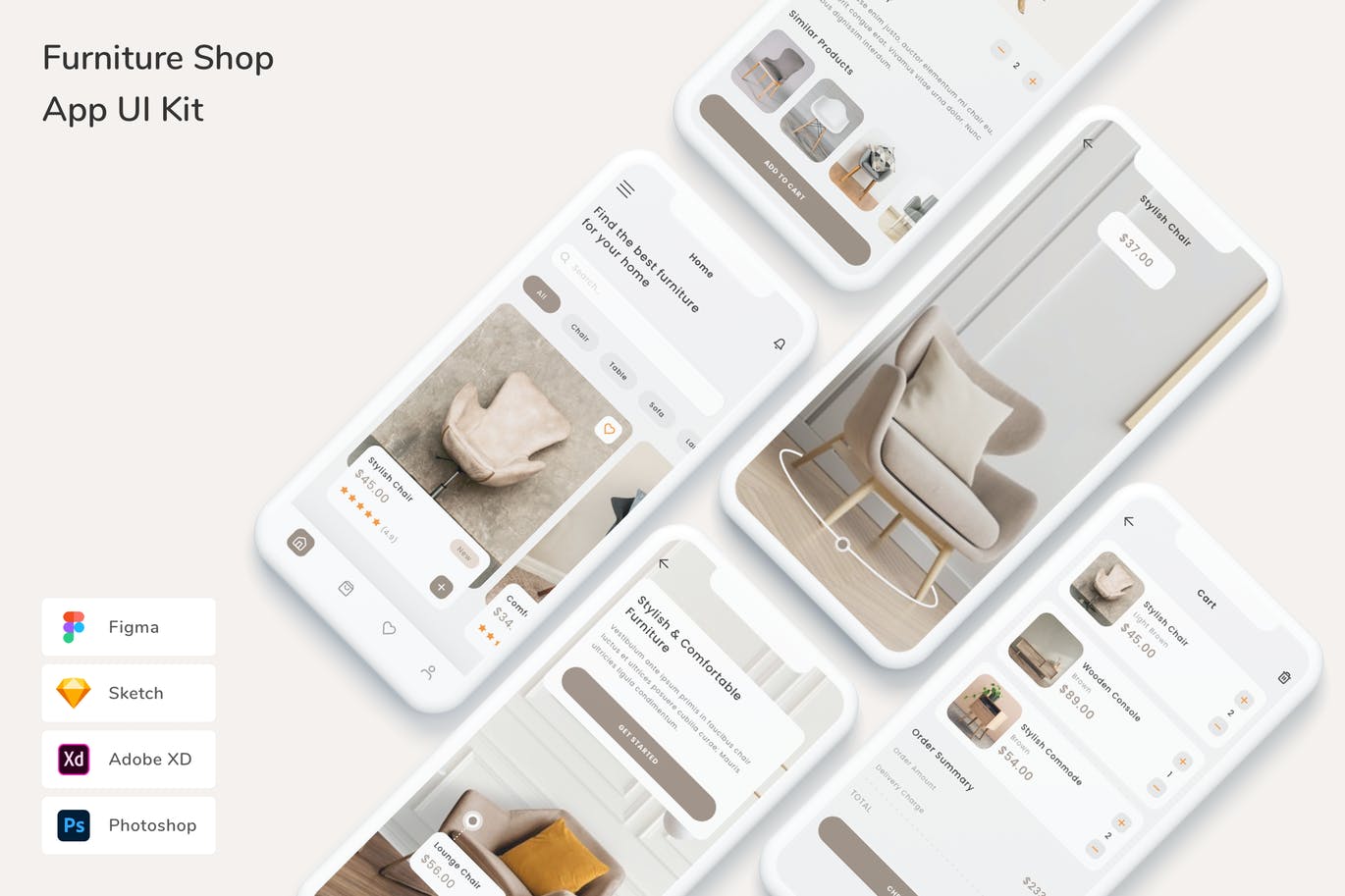 Furniture Shop App UI Kit (FIG,PSD,SKETCH,XD)