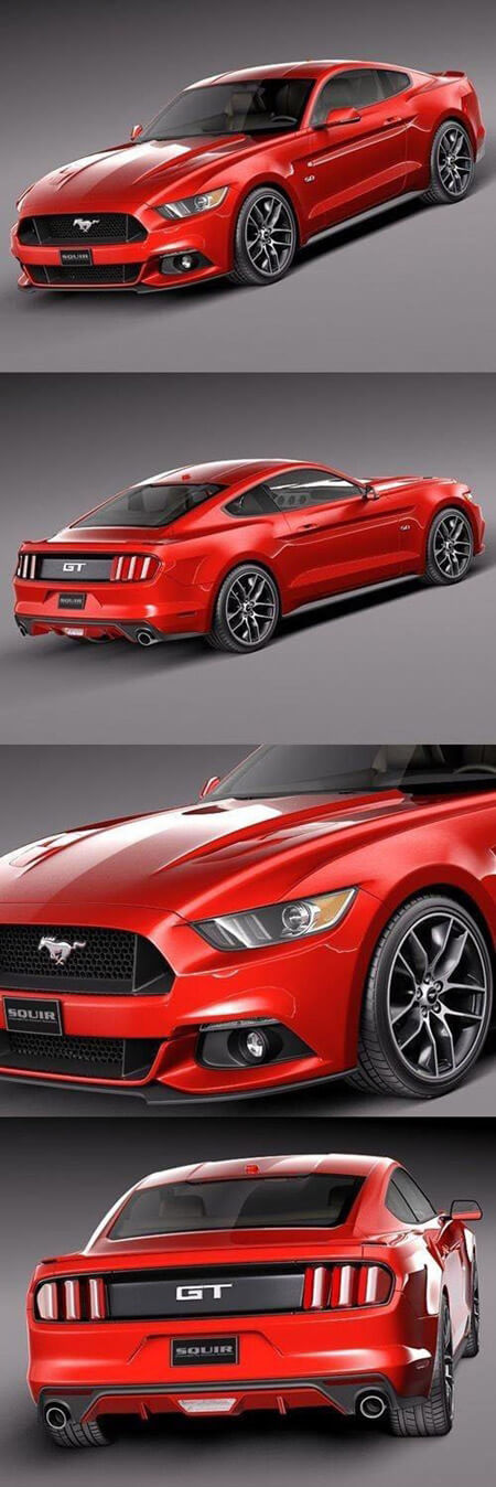 Ford Mustang GT 2015款福特Mustang红色跑车3D模型（OBJ,FBX,MAX）