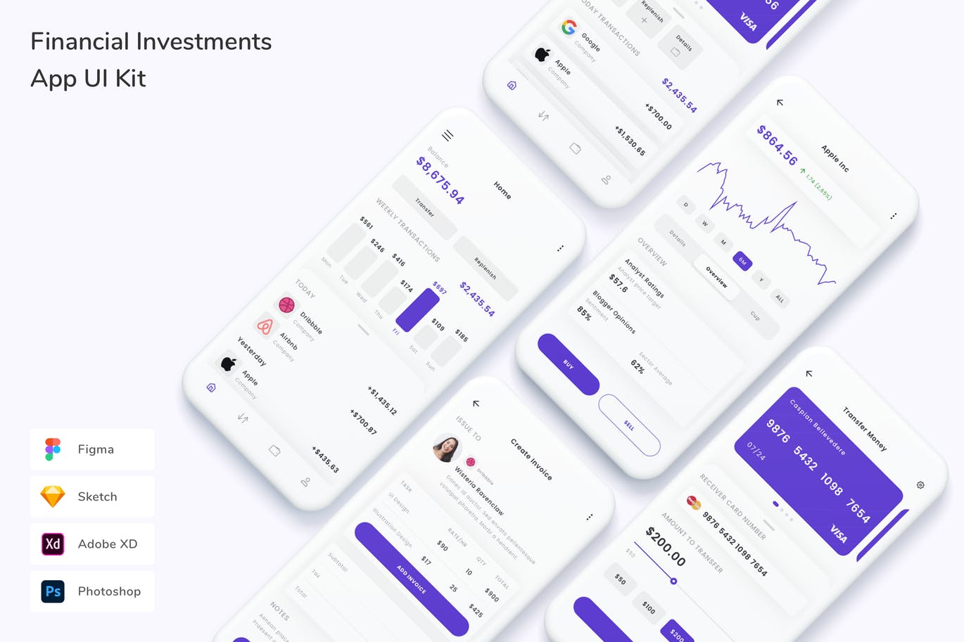 金融投资 App UI Kit (FIG,PSD,SKETCH,XD)