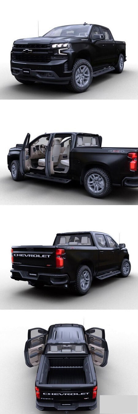 雪佛兰Silverado Crew RST 2019款皮卡车3D模型（OBJ,FBX,MAX）