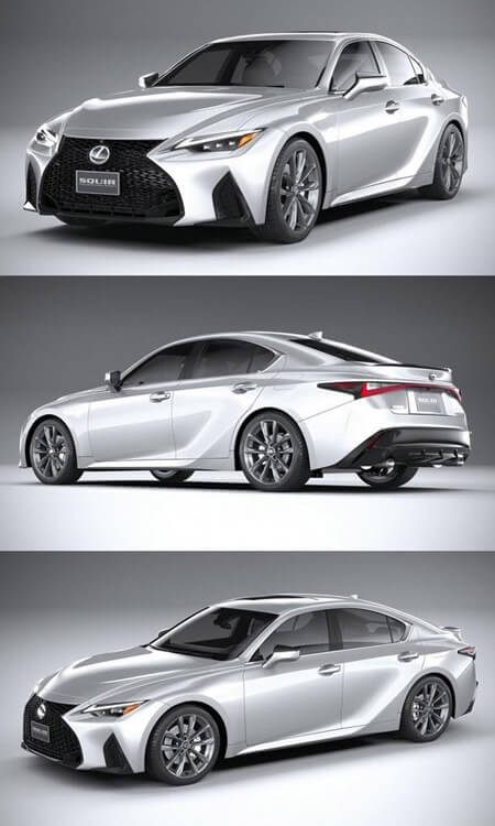 雷克萨斯IS F-Sport 2021款银色汽车3D模型（OBJ,FBX,MAX）