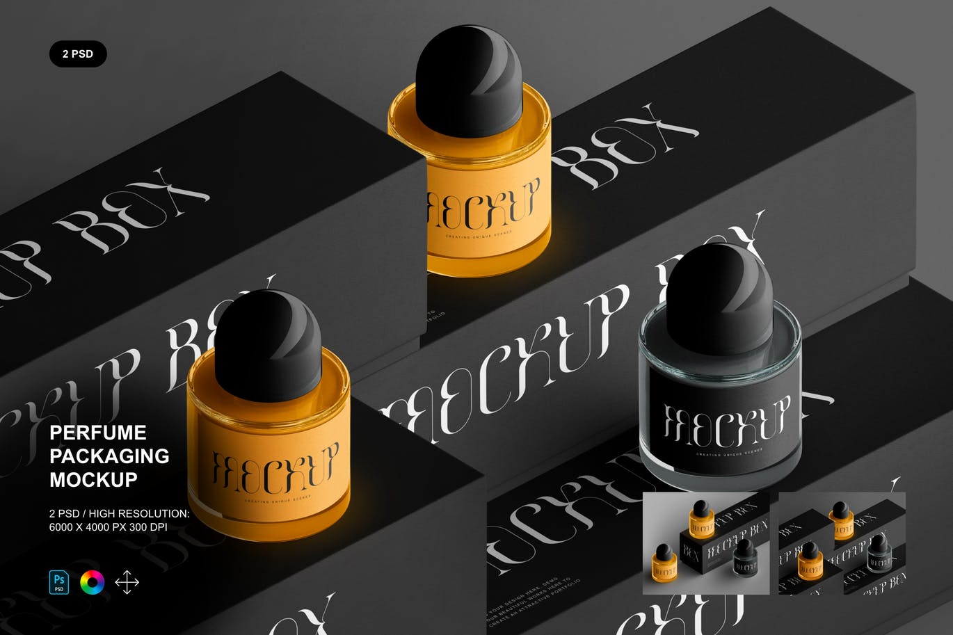 高品质的香水包装设计VI样机展示模型mockups