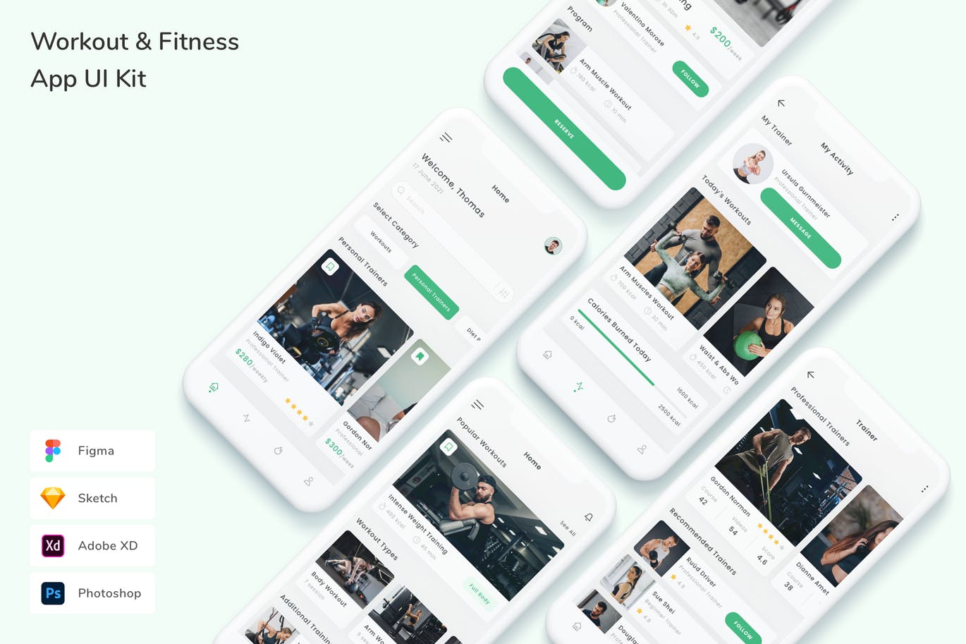 训练和健身App UI Kit (FIG,PSD,SKETCH,XD)
