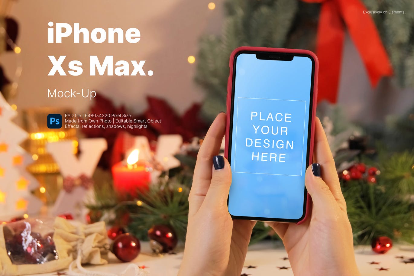 圣诞版模型:iPhone Xs Max (PSD)