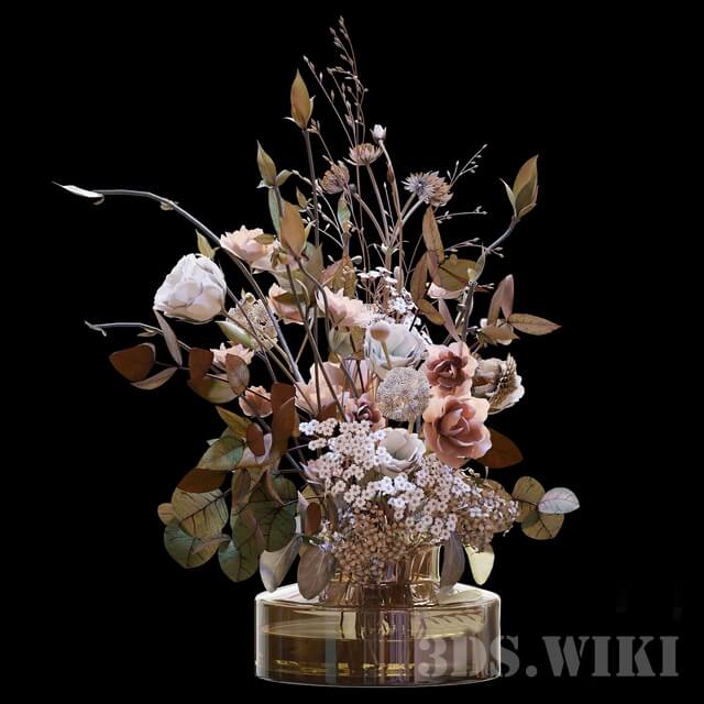 花瓶中的树枝和多种花束组合3D模型（OBJ,FBX,MAX）