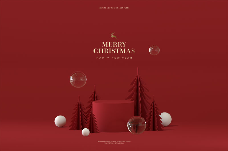 红色场景圣诞/新年渲染样机[PSD]