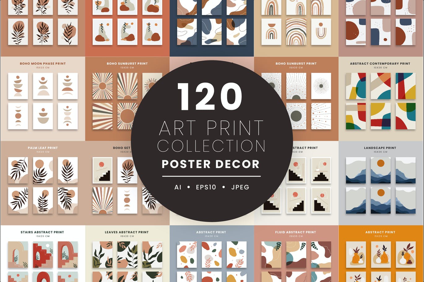120种高品质的时尚高端矢量抽象艺术海报设计模板插画大集合