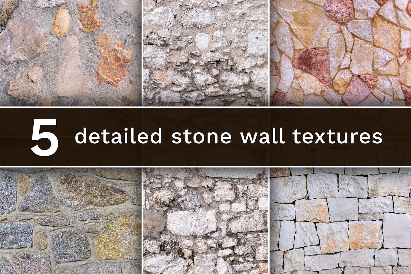 5套不同纹理的高分辨率石头墙体背景底纹纹理集合