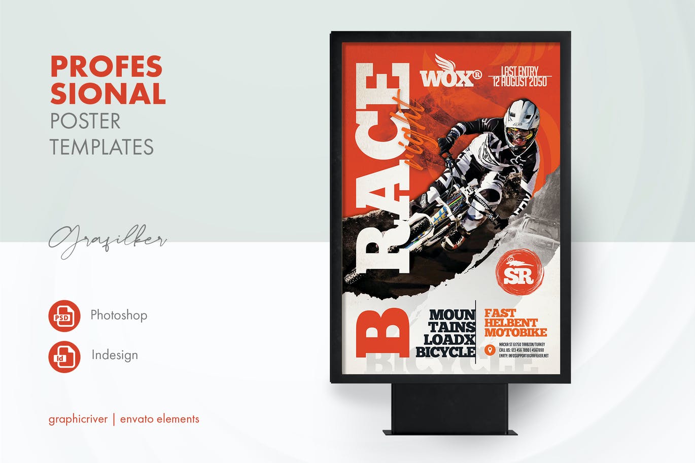 高品质的动感自行车比赛运动海报设计模板-indd，PSD