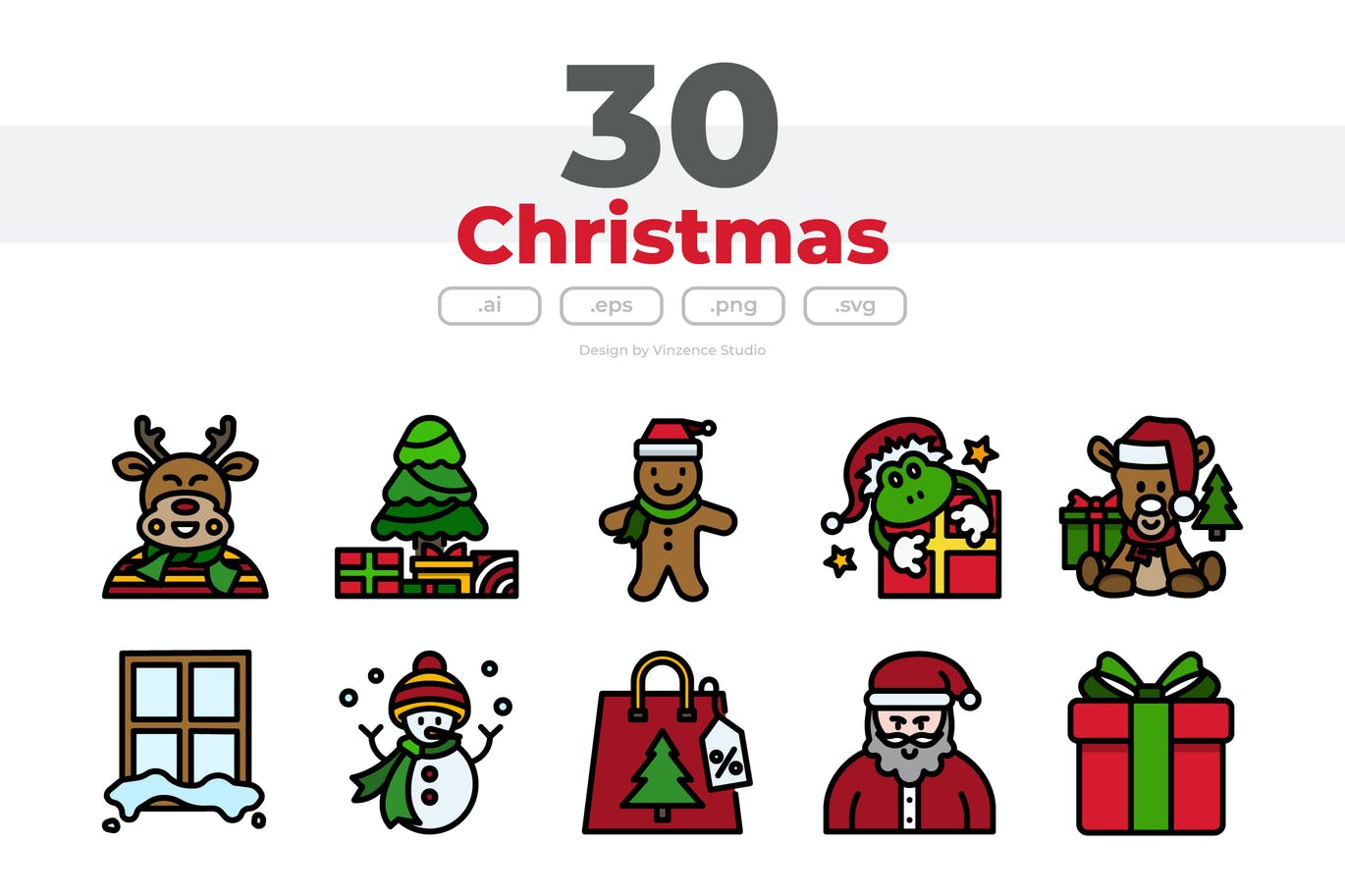 30 个圣诞节节日元素图标（AI,EPS,PDF,PNG,SVG）