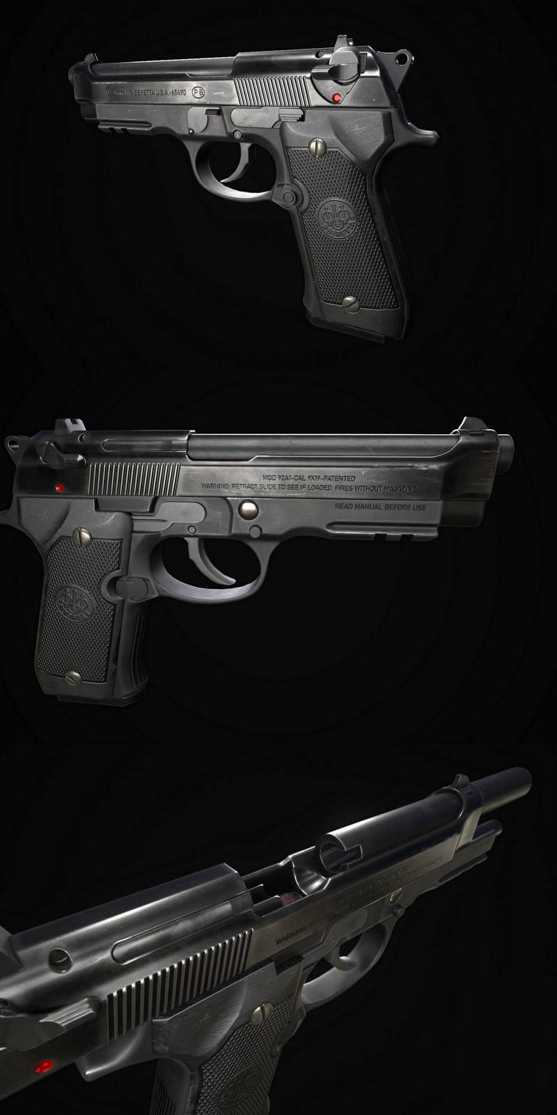 Beretta M92A1手枪3D模型（OBJ,FBX,MAX）