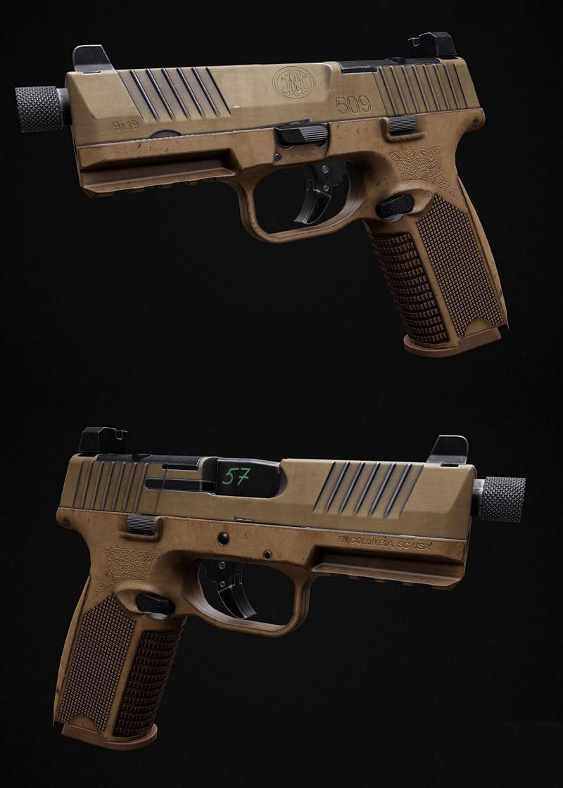 FN 509手枪3D模型（OBJ,FBX,MAX）