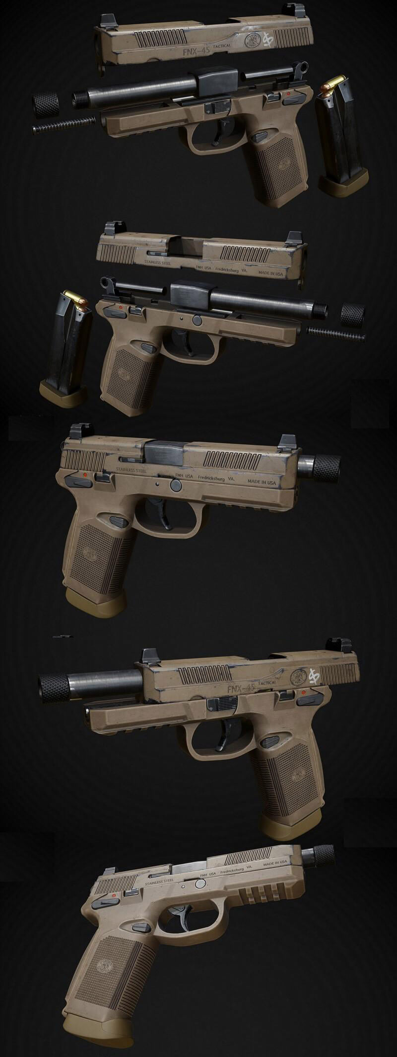 FNX-45 Tactical手枪3D模型（OBJ,FBX,MAX）